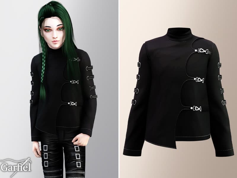 Sims 4 Child - Dark gothic layered top with buckled edgy details by Garfiel
