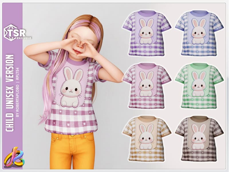 Sims 4 348 - Child Unisex Top -Adorable Bunny T-Shirt by RobertaPLobo