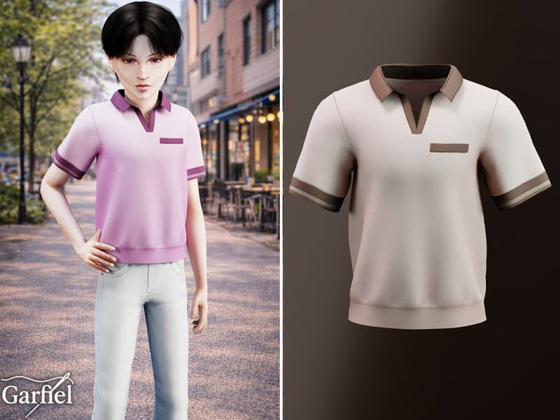 Sims 4 Child - Neat polo shirt with contrast trim details by Garfiel