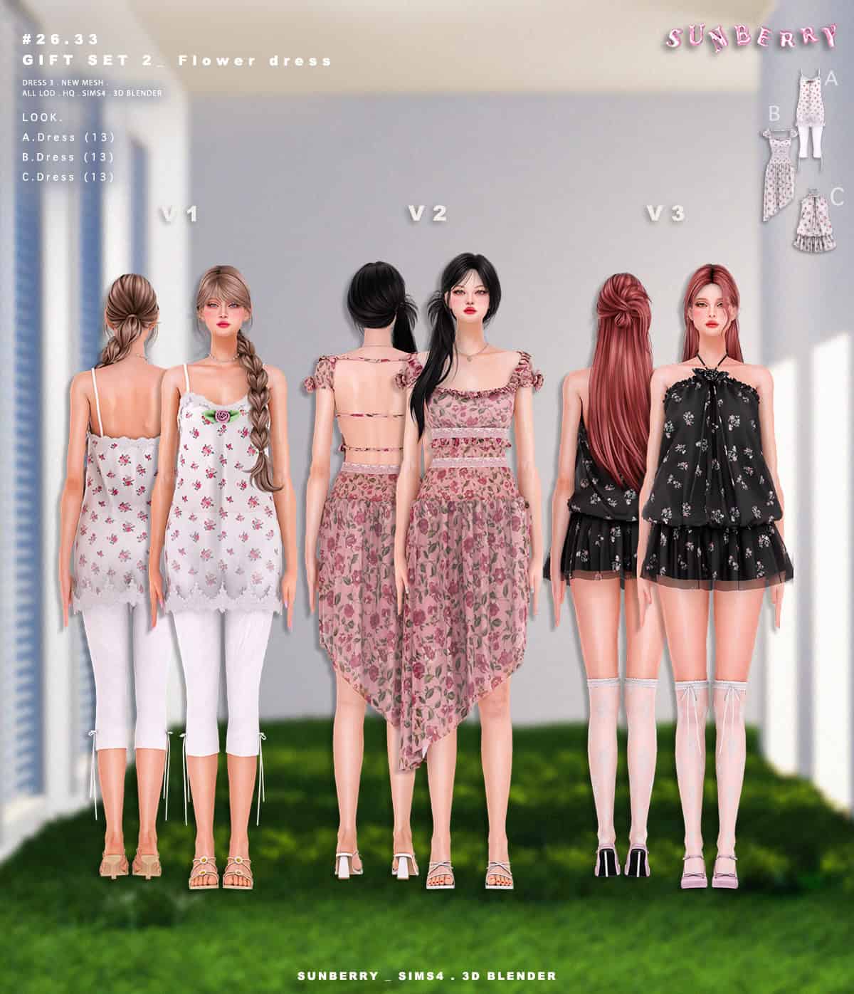 Preview image 1 for Blender Ver]#26.33_ GIFT SET 2_ Flower dress by SUNBERRY.