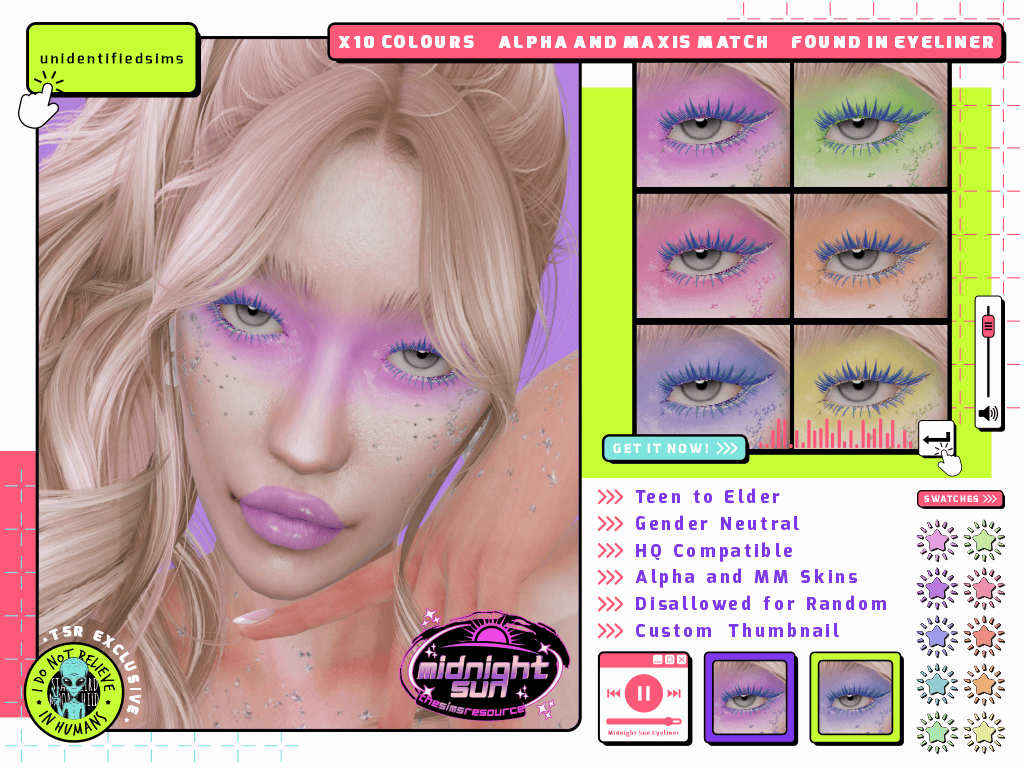 Preview image 1 for Midnight Sun Glitter Eyeliner- TSR Exclusive by UNIDENTIFIEDSIMS.