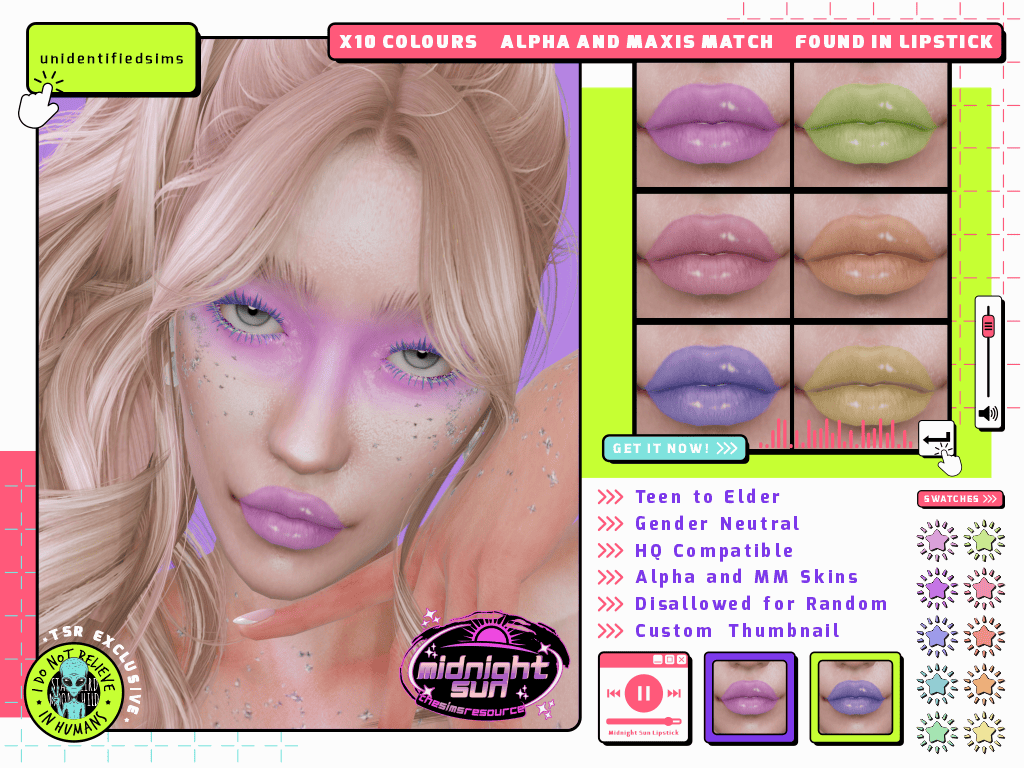 Preview image 1 for Midnight Sun Lipstick - TSR Exclusive by UNIDENTIFIEDSIMS.
