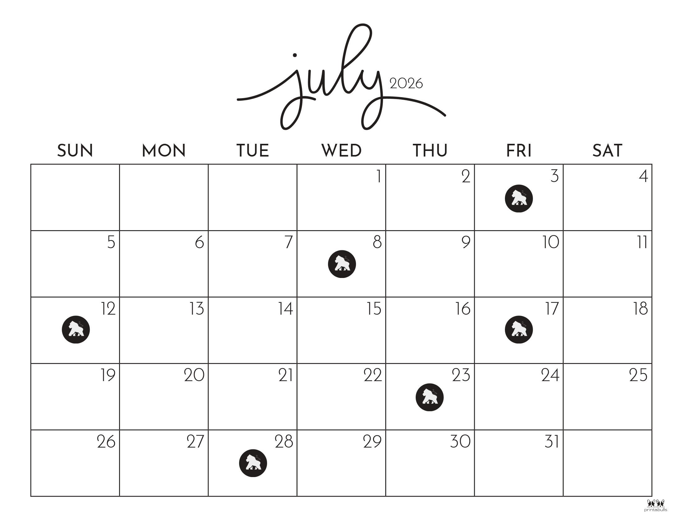 Preview image 1 for July Schedule by GORILLA GORILLA GORILLA.