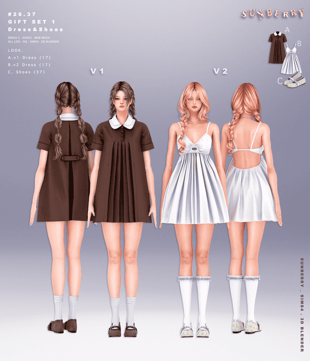 Preview image 1 for Blender Ver]#26.37_ GIFT SET 1_ Dress & Shoes by SUNBERRY.