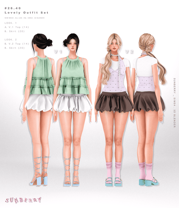 Preview image 1 for Blender Ver]#26.40_Lovely Outfit Set by SUNBERRY.
