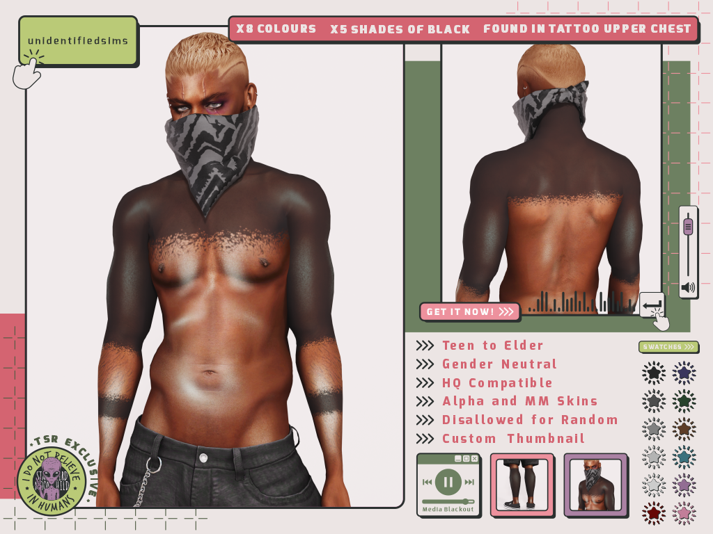 Preview image 1 for Media Blackout Tattoo - TSR Exclusive by UNIDENTIFIEDSIMS.