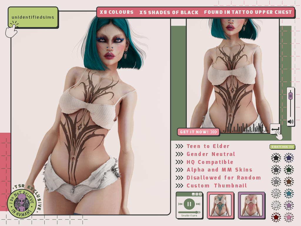 Preview image 1 for Snake Eyes Tattoo: TSR Exclusive by UNIDENTIFIEDSIMS.