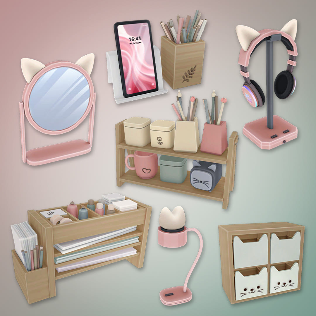 Preview image 1 for Purrrfect Office Decor. Sims 4 by SOLORIYA.