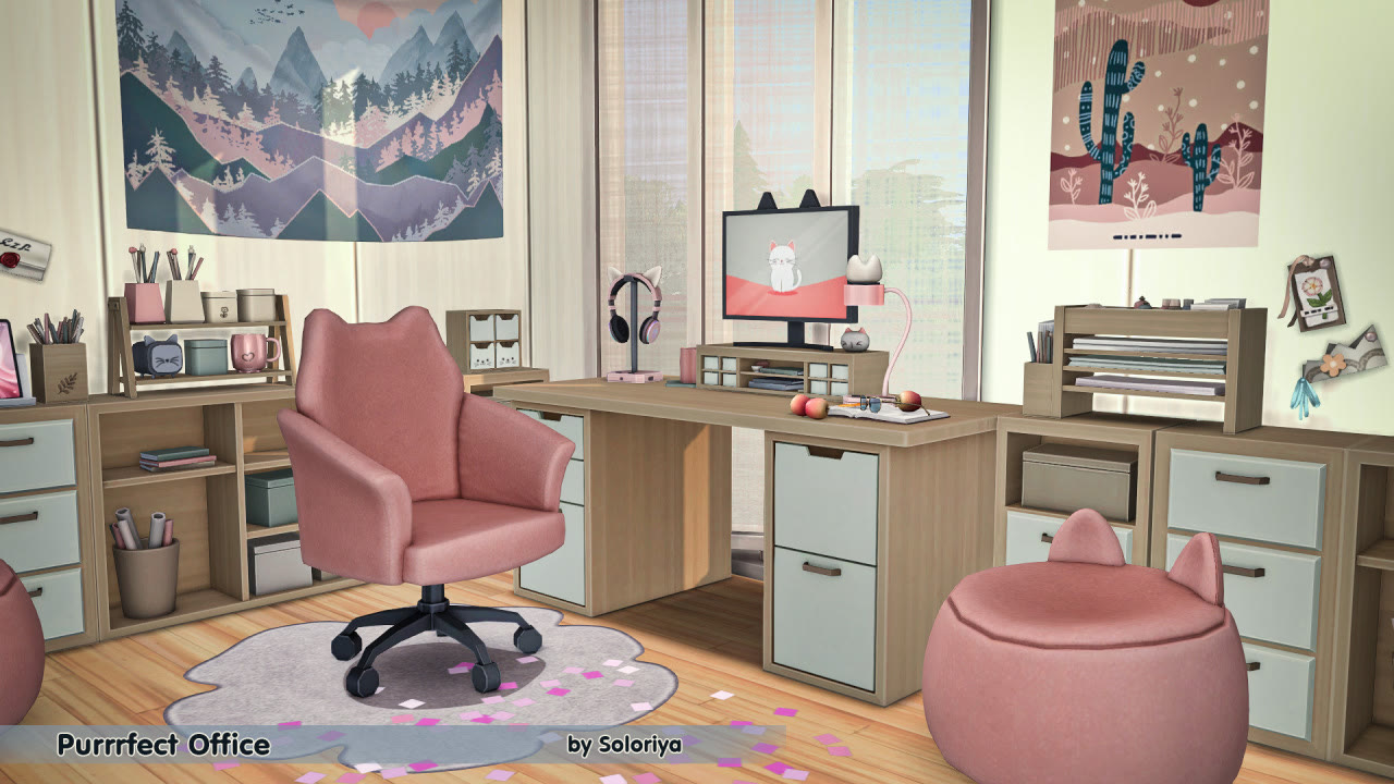 Preview image 1 for Purrrfect Office and Purrrfect Office Decor sets. Sims 4 by SOLORIYA.