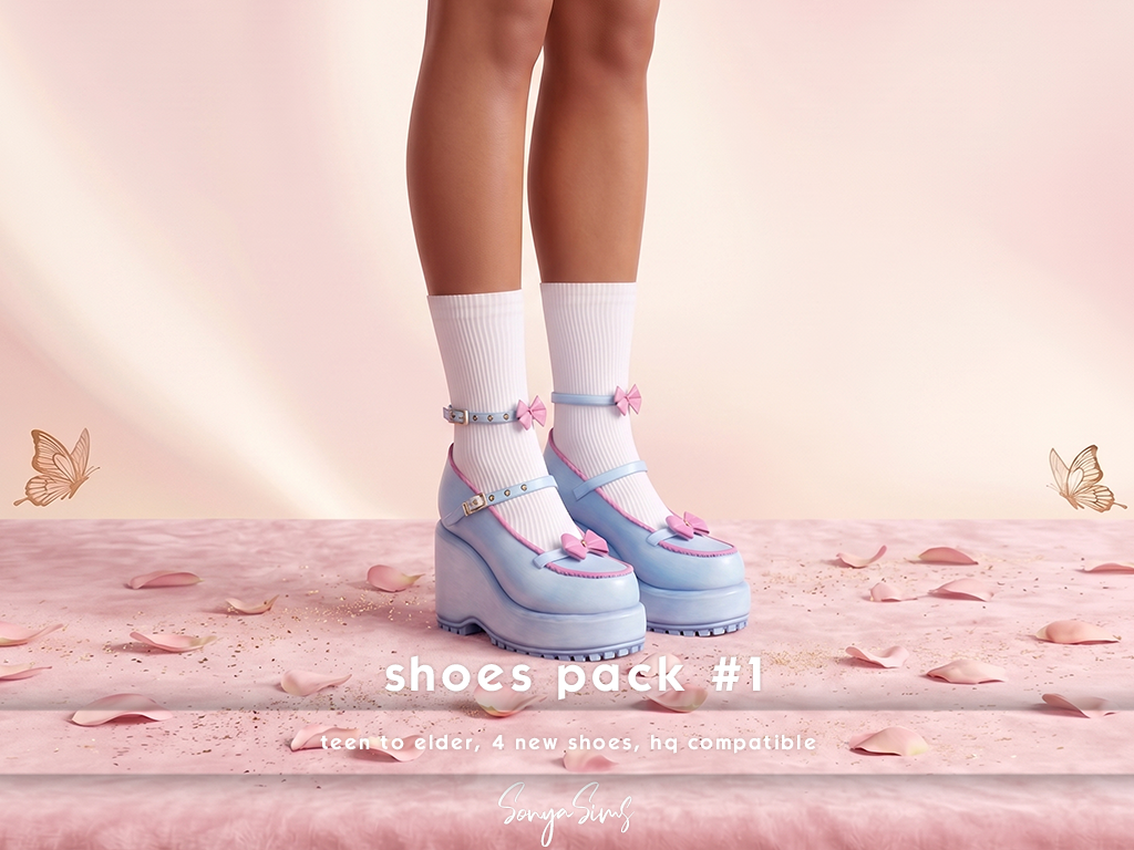 Preview image 1 for Kawaii Blue Platform Heels with Bows (Soft Stompers) - Shoes Pack #1 by SONYASIMS.