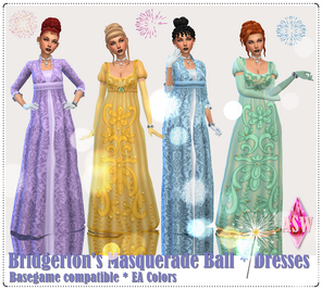 Sims 4 aesthetic clothing CC Bridgerton's Masquerade Ball * Dresses by ASW