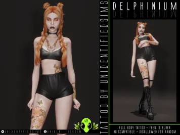 Sims 4 knee tattoo CC Delphinium Tattoo by UNIDENTIFIEDSIMS
