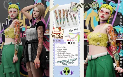 Sims 4 knee tattoo CC Maneki Neko Tattoo by UNIDENTIFIEDSIMS