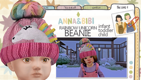 Sims 4 infant CC  Rainbow Unicorn Beanie [Anna&Bibi] by Gabriely Cardozo