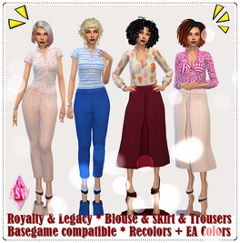 Sims 4 royalty CC Royalty & Legacy Blouse & Skirt & Trousers by ASW